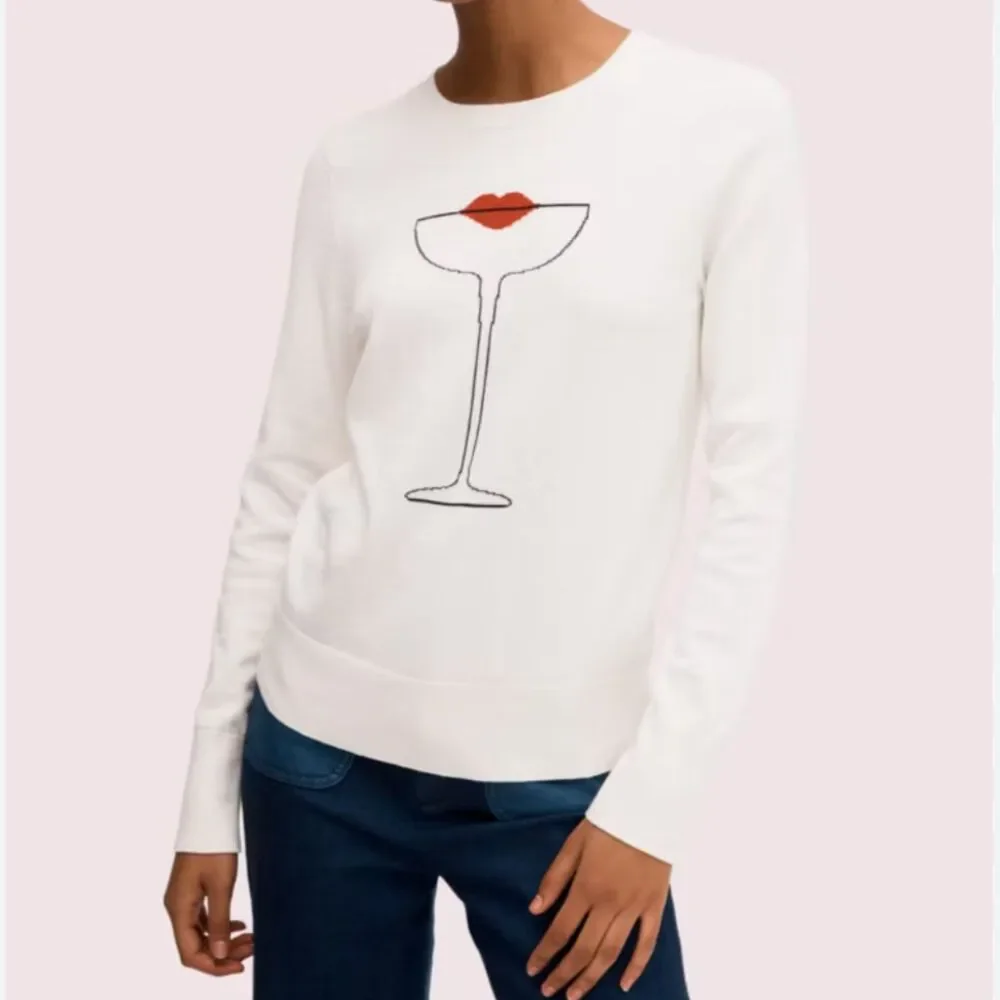 Kate Spade Cocktail Kiss Sweater Cream Cotton Silk Knit Crewneck Pullover XS